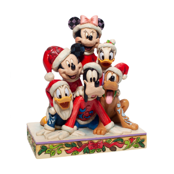 Jim Shore Disney Traditions - 15cm/5.9" Mickey & Friends, Piled High with Holiday Cheer in