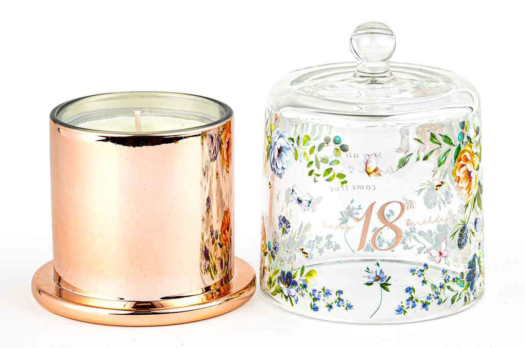 18TH DANCING ROSES CANDLE WITH GLASS CLOCHE
