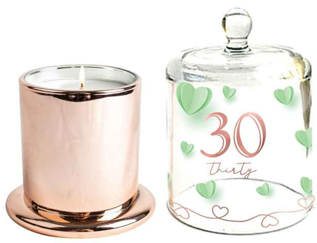 30TH PAPER HEARTS CANDLE WITH GLASS CLOCHE