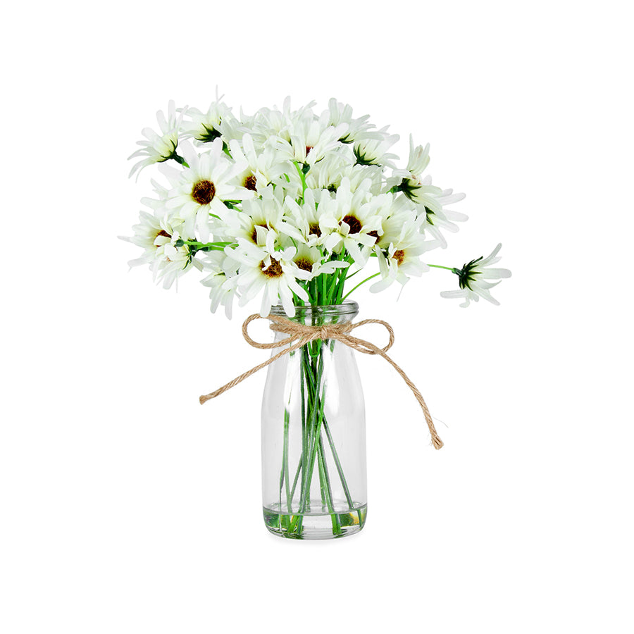 ARTIFICIAL WHITE CHRYSANTHEMUM IN GLASS VASE