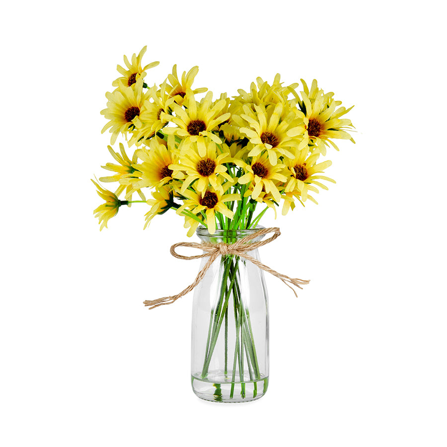 ARTIFICIAL YELLOW CHRYSANTHEMUM IN GLASS VASE