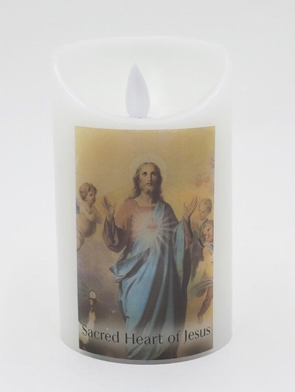 RELIGIOUS LED REAL WAX CANDLE - SACRED HEART OF JESUS