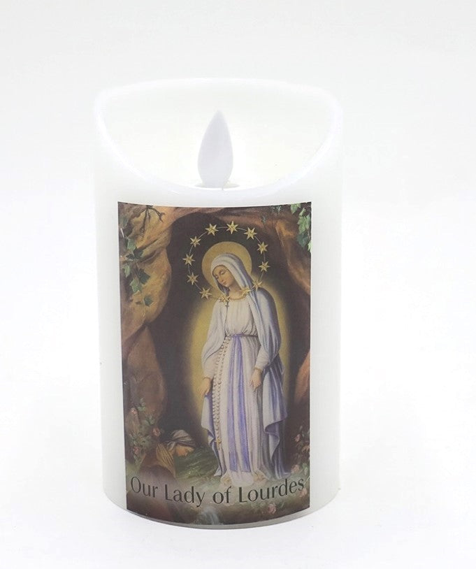 RELIGIOUS LED REAL WAX CANDLE - LADY OF LOURDES
