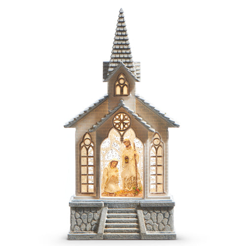 (Pre Order) 11.25" HOLY FAMILY MUSICAL LIGHTED WATER CHURCH