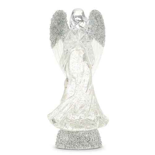 13" Lighted Angel With Silver Swirling Glitter