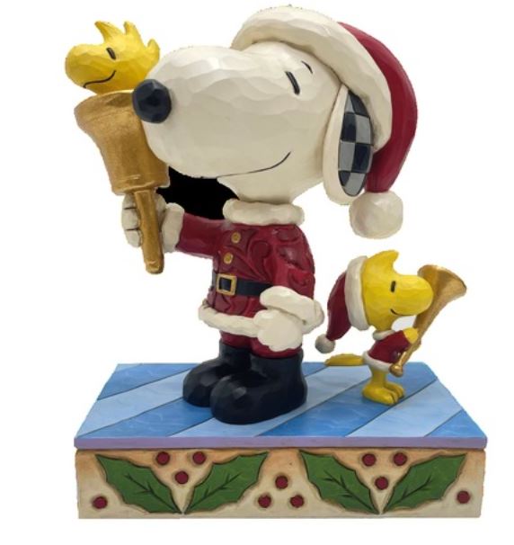 (Pre Order) Peanuts by Jim Shore - 16cm/6.25" Santa Snoopy With Bell & Santa Woodstock With Horn