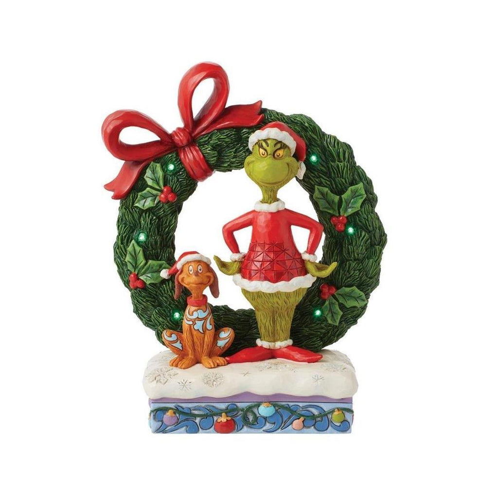 (Pre Order) Grinch by Jim Shore - 21cm/8.25" Lit Grinch & Max in Wreath
