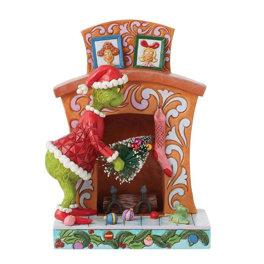 (Pre Order) Grinch by Jim Shore - 19cm/7.5" Grinch Pushing Tree Up Fireplace