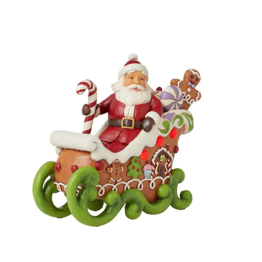 (Pre Order) Jim Shore Heartwood Creek - 17.5cm Santa In LED Gingerbread Sleigh