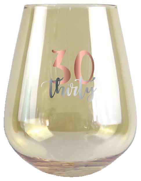 30TH STEMLESS GLASS ROSE GOLD DECAL