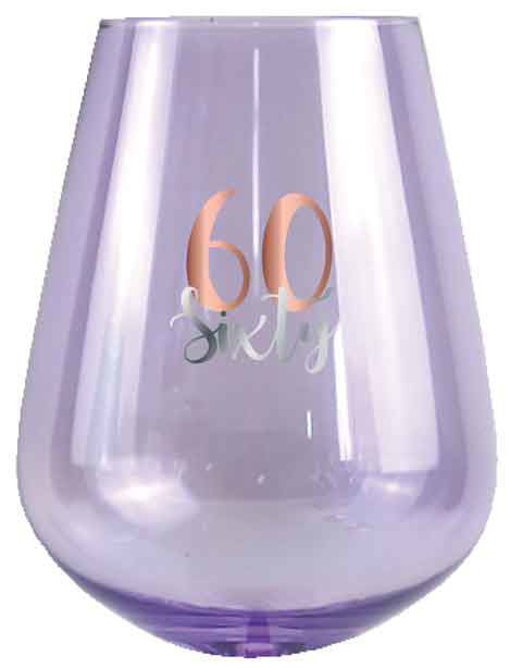 60TH STEMLESS GLASS ROSE GOLD DECAL