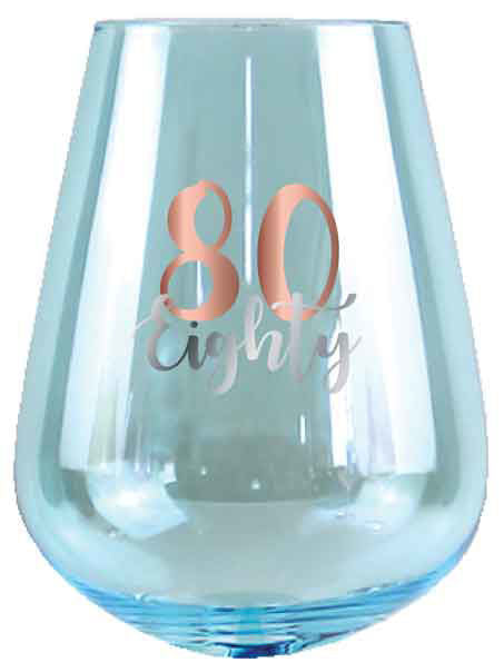 80TH STEMLESS GLASS ROSE GOLD DECAL