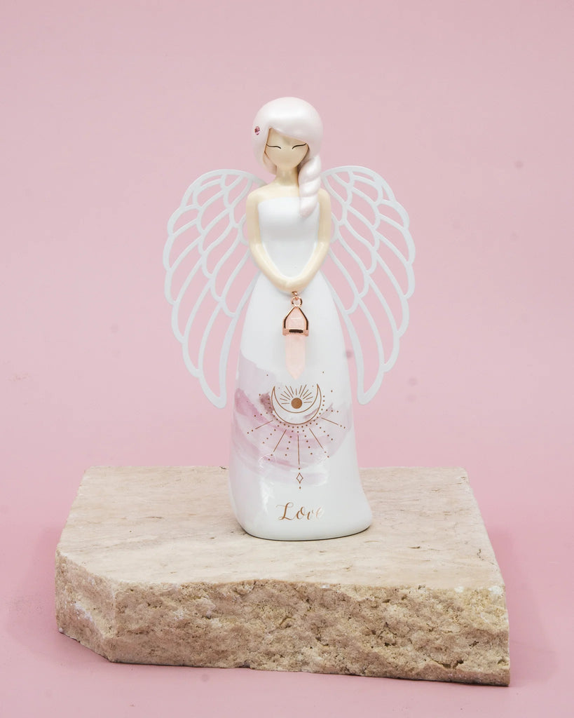 'Love' Rose Quartz Crystal Angel Figurine