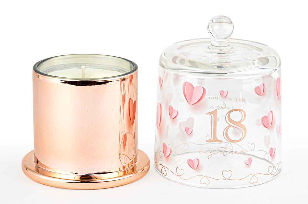 18TH PAPER HEARTS CANDLE WITH GLASS CLOCHE