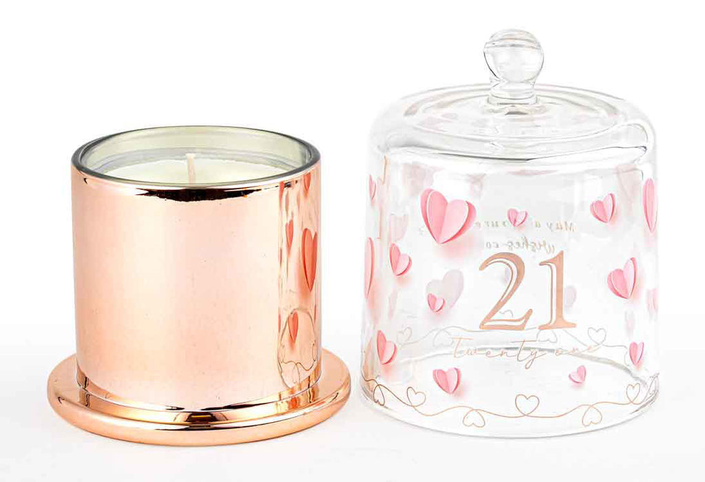 21ST PAPER HEARTS CANDLE WITH GLASS CLOCHE