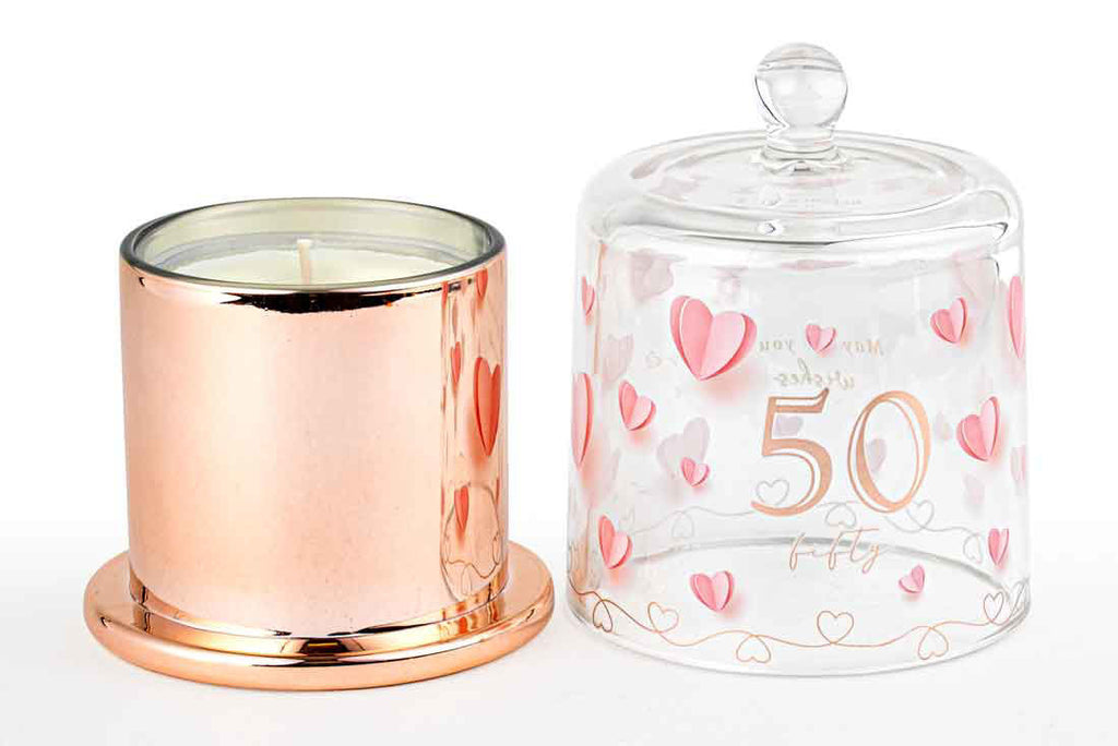 50TH PAPER HEARTS CANDLE WITH GLASS CLOCHE