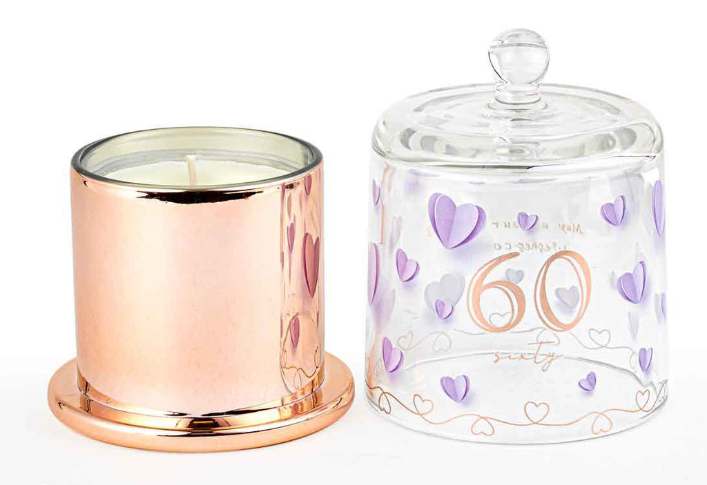 60TH PAPER HEARTS CANDLE WITH GLASS CLOCHE