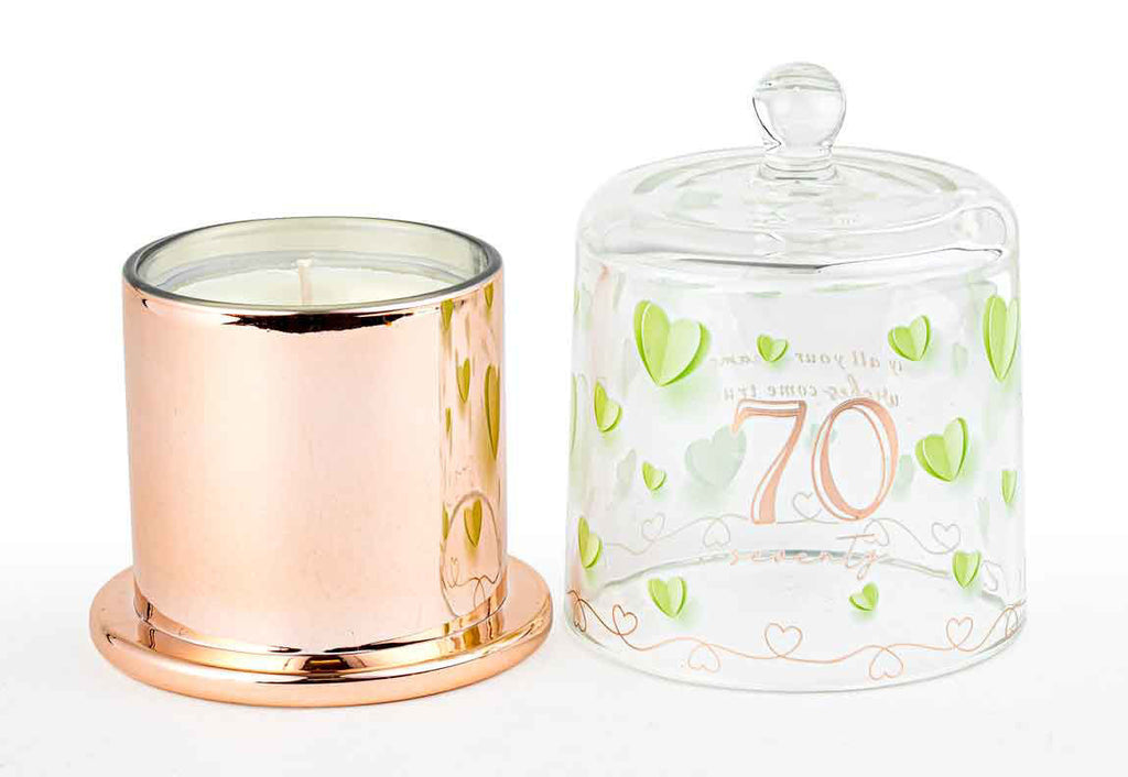 70TH PAPER HEARTS CANDLE WITH GLASS CLOCHE