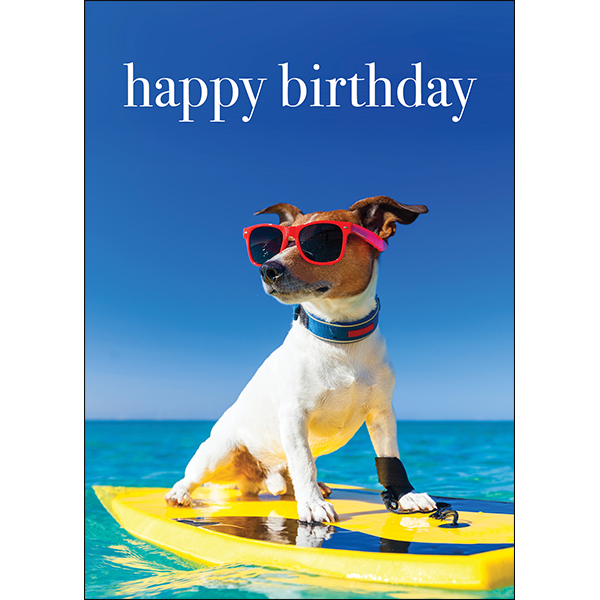 Dog Surfing Birthday Card