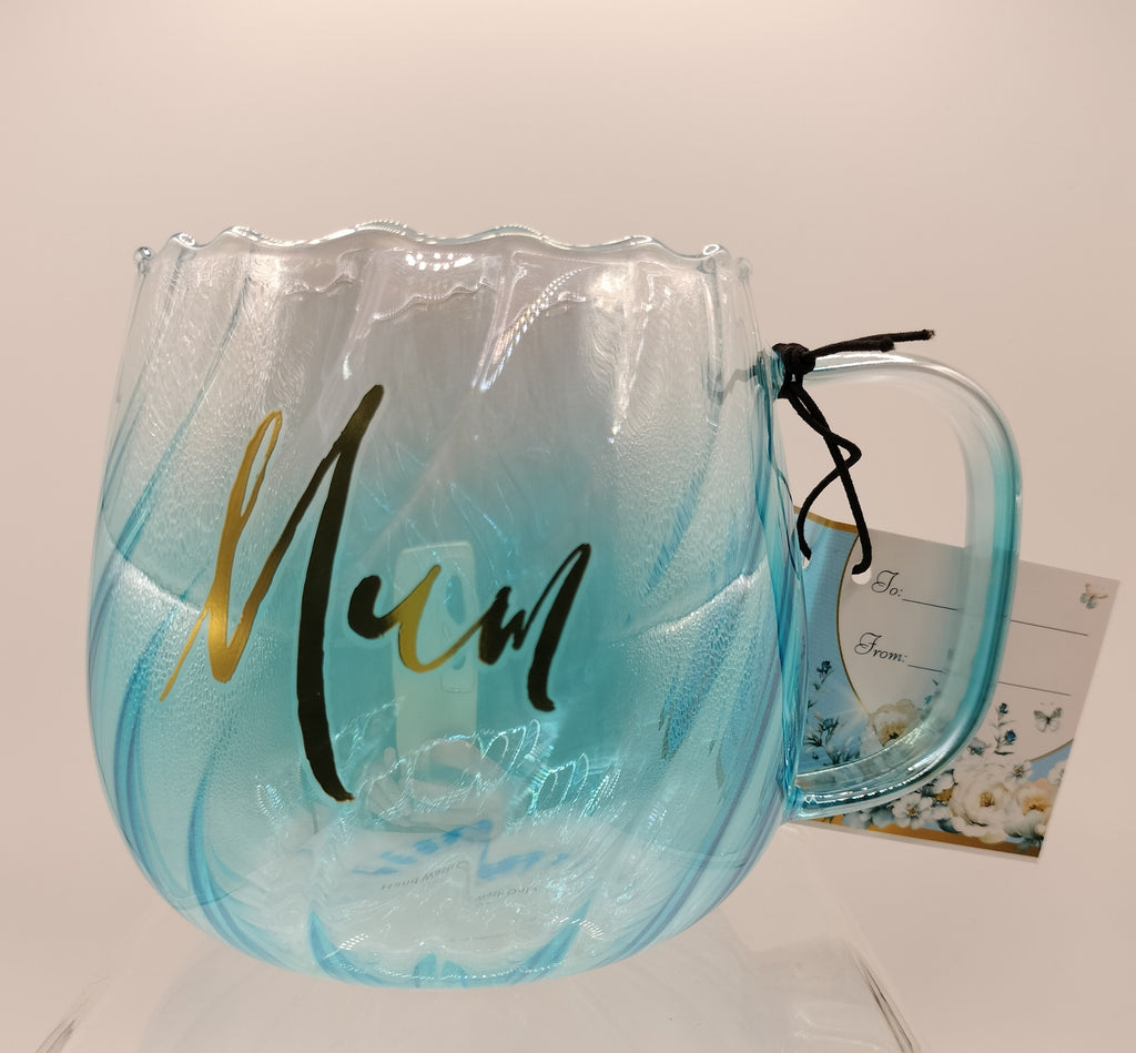 Mum Blue Twirl Glass Mug