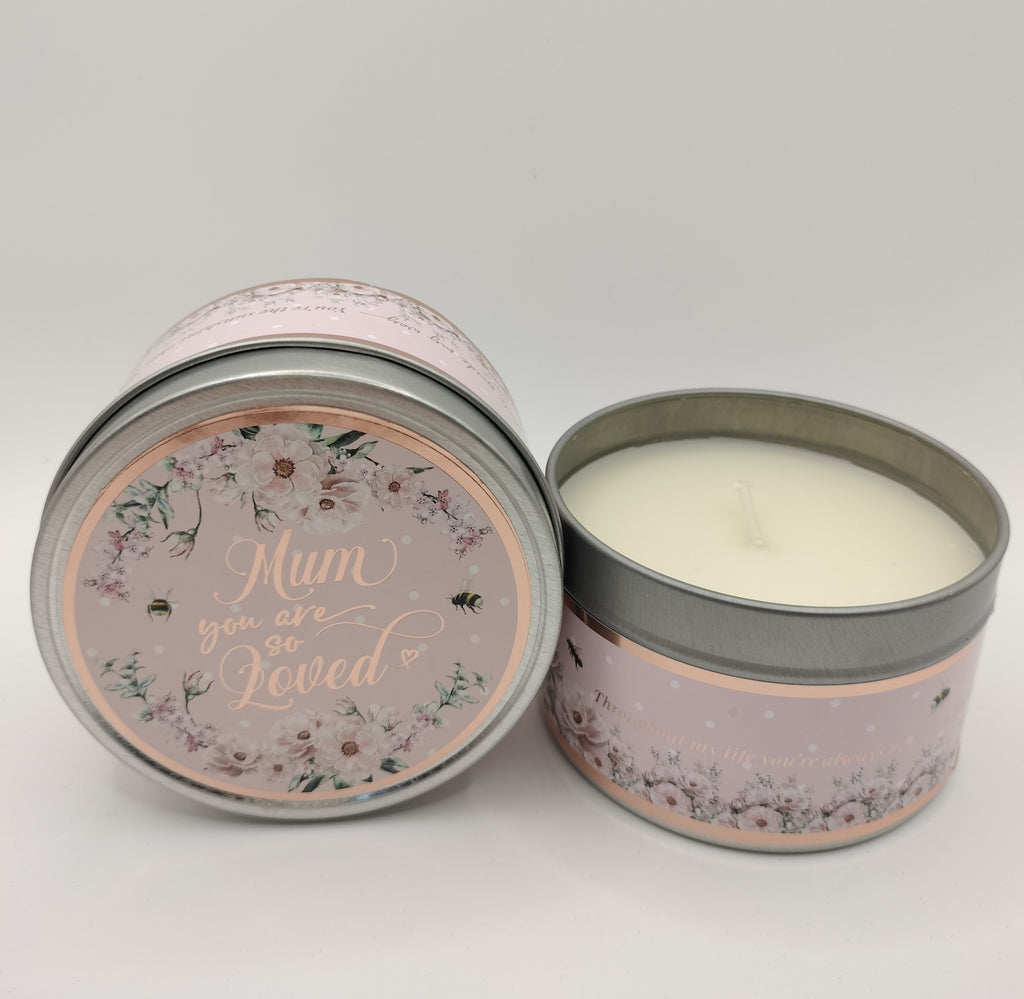 Mum pretty in pink tin candle