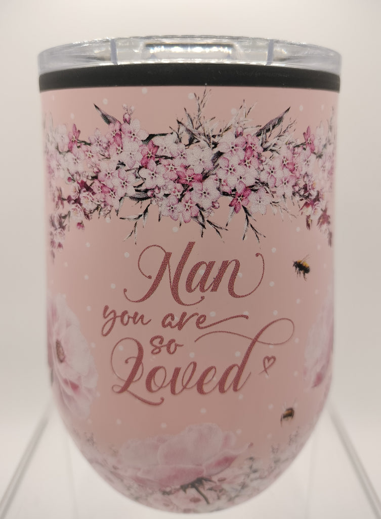 Nan pretty in pink double walled thermos mug