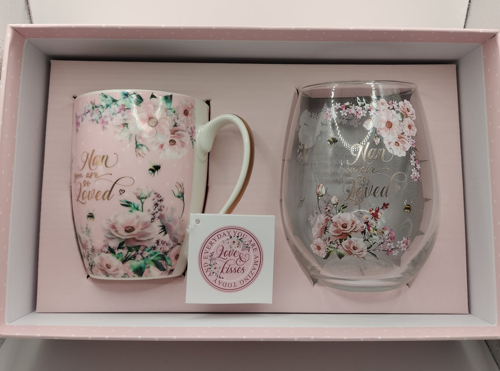 Nan pretty in pink mug and stemless set