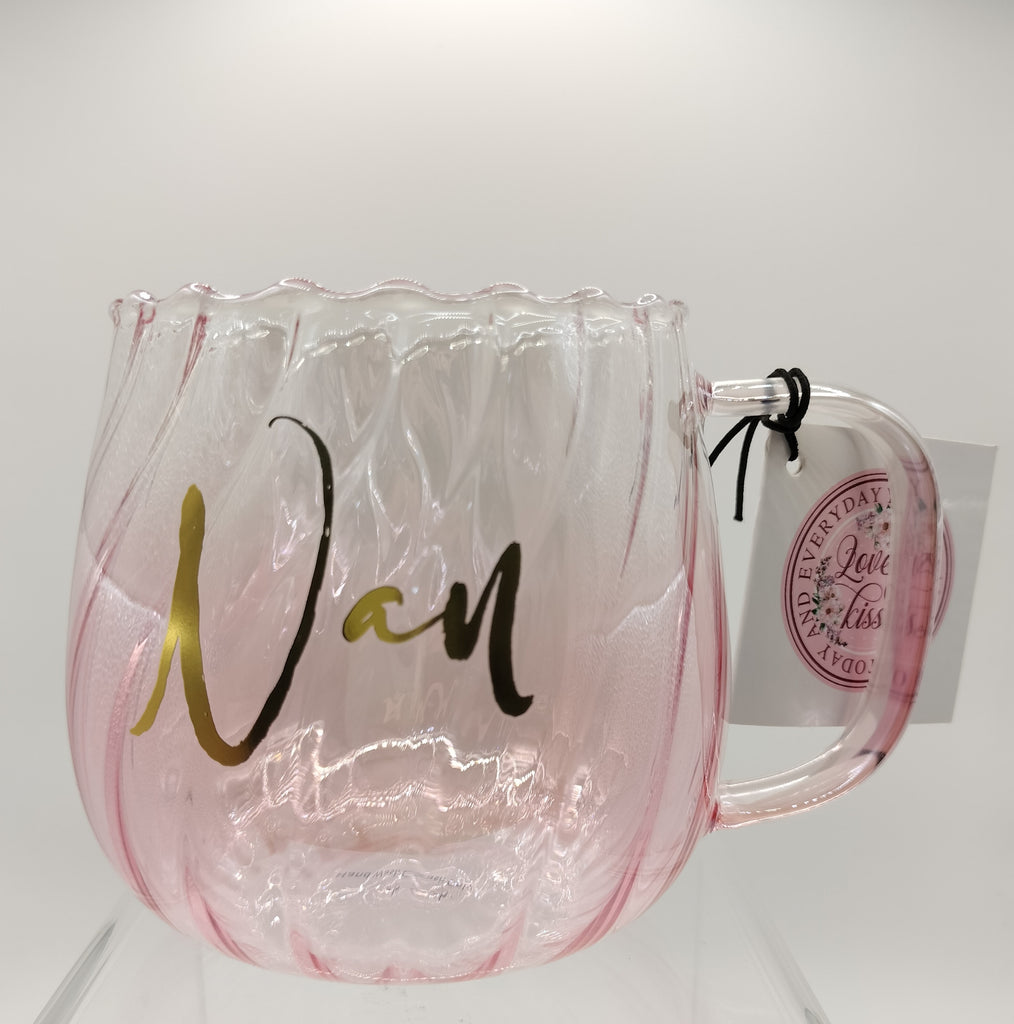 Nan Pink Twirl Glass Mug