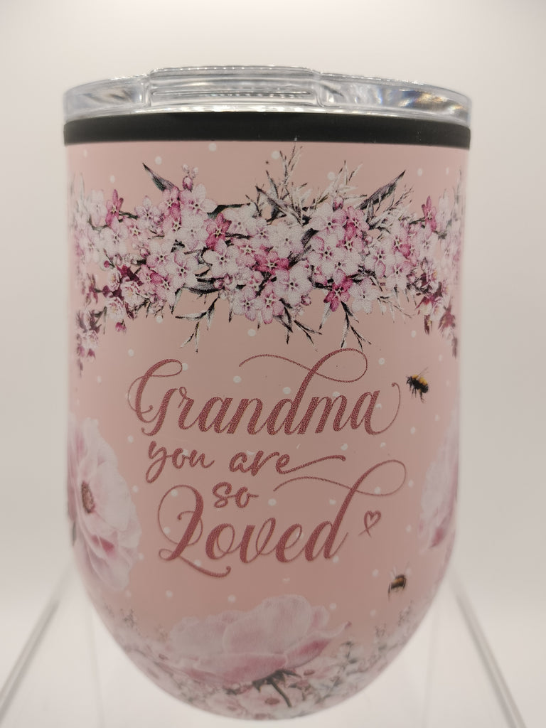 Grandma pretty in pink double walled thermos mug
