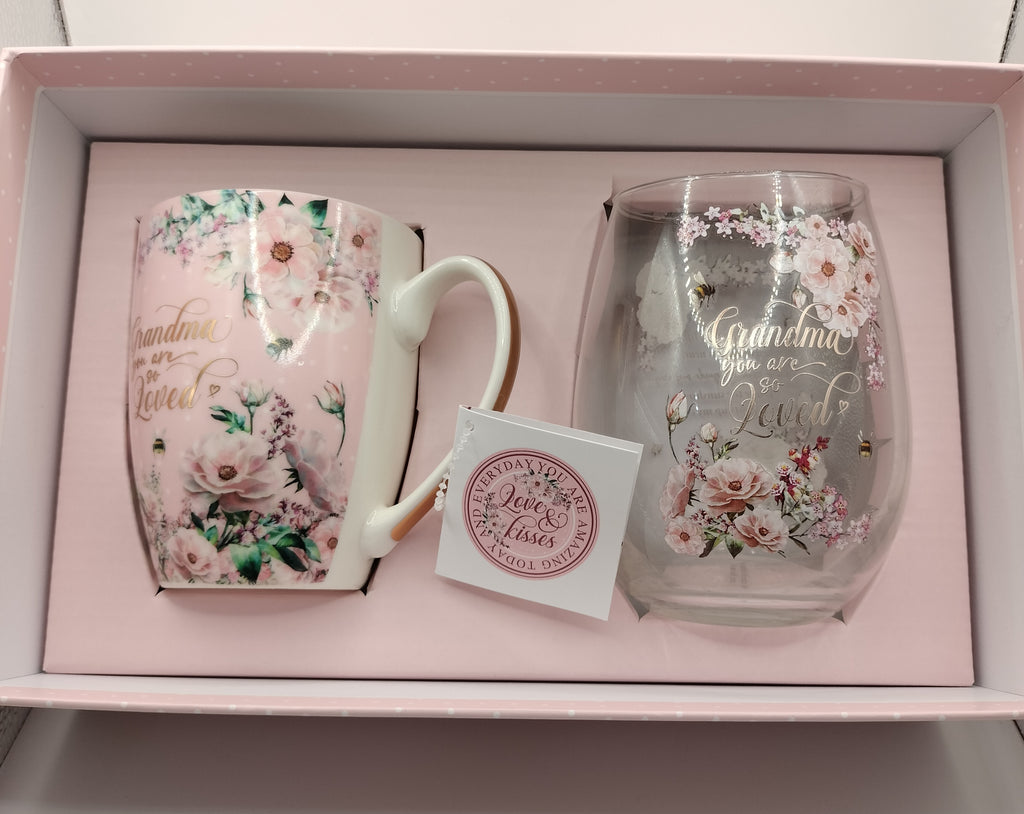 Grandma pretty in pink mug and stemless set