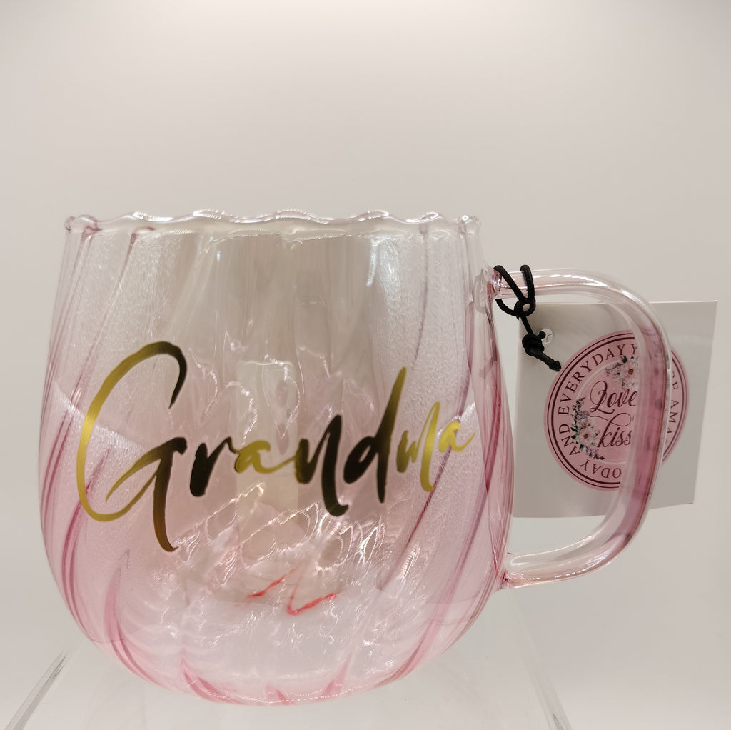 Grandma Pink Twirl Glass Mug