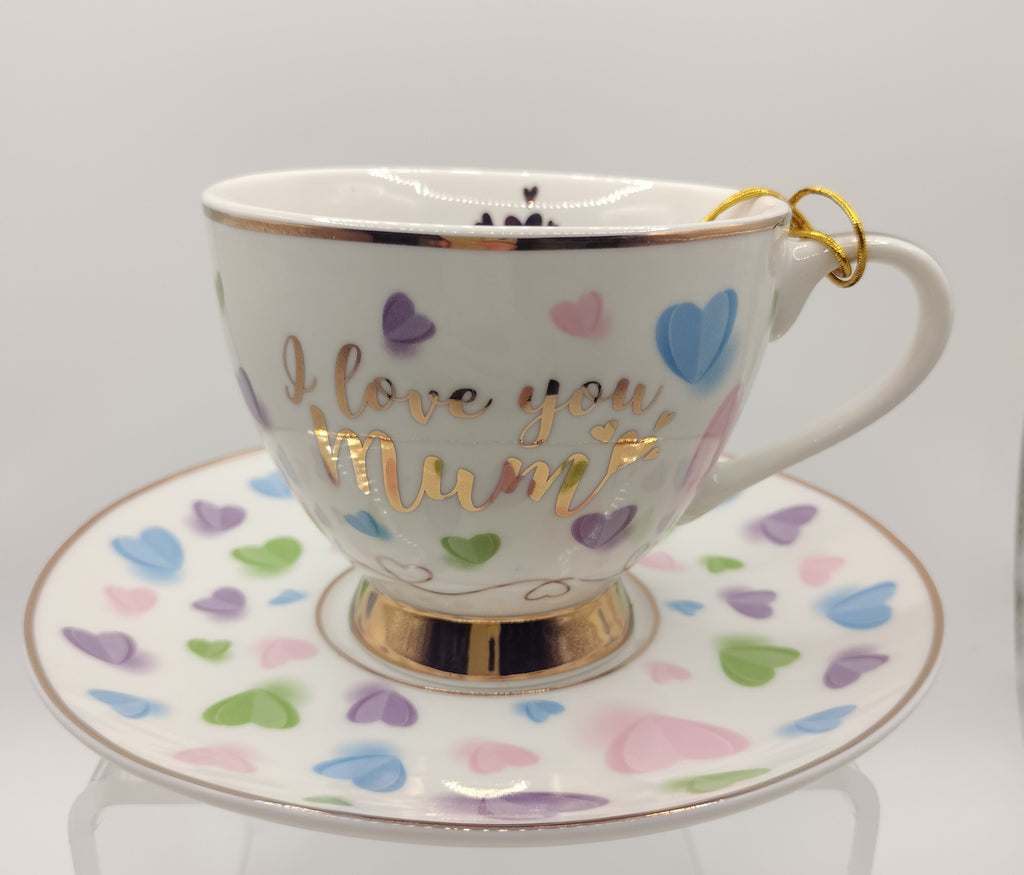 Mum sweet heart tea cup and saucer set