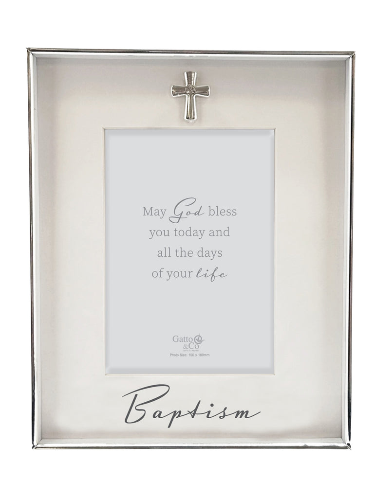 BAPTISM FRAME SILVER WITH MOTIFF - 6 X 4