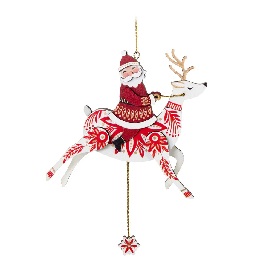 (Pre Order) Hallmark 2024 Keepsake — Pull-String Reindeer With Santa Wood Ornament