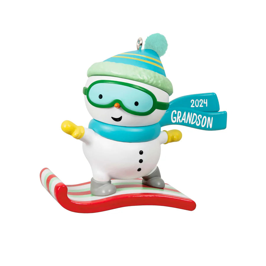 (Pre Order) Hallmark 2024 Keepsake — Grandson Snowboarding Snowman 2024 Ornament