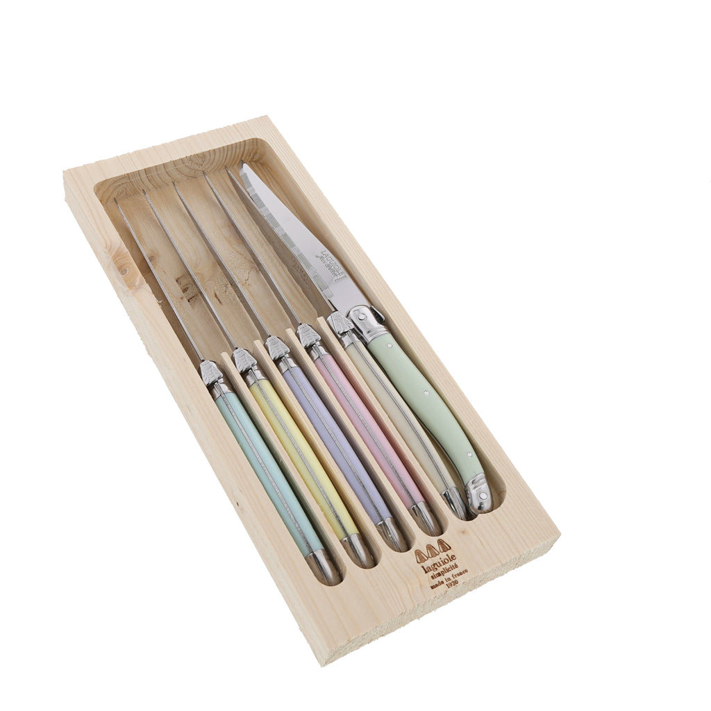 Jean Dubost Laguiole Simplicite Pastels - 6Pc Steak Knife Set