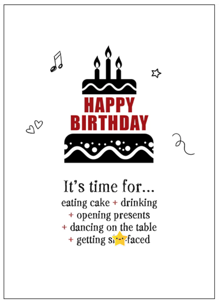 HAPPY BIRTHDAY. IT'S TIME FOR EATING CAKE... RUDE BIRTHDAY CARD