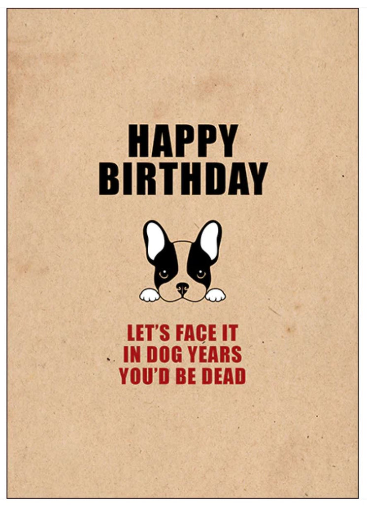 HAPPY BIRTHDAY. LET'S FACE IT: IN DOG YEARS... RUDE BIRTHDAY CARD
