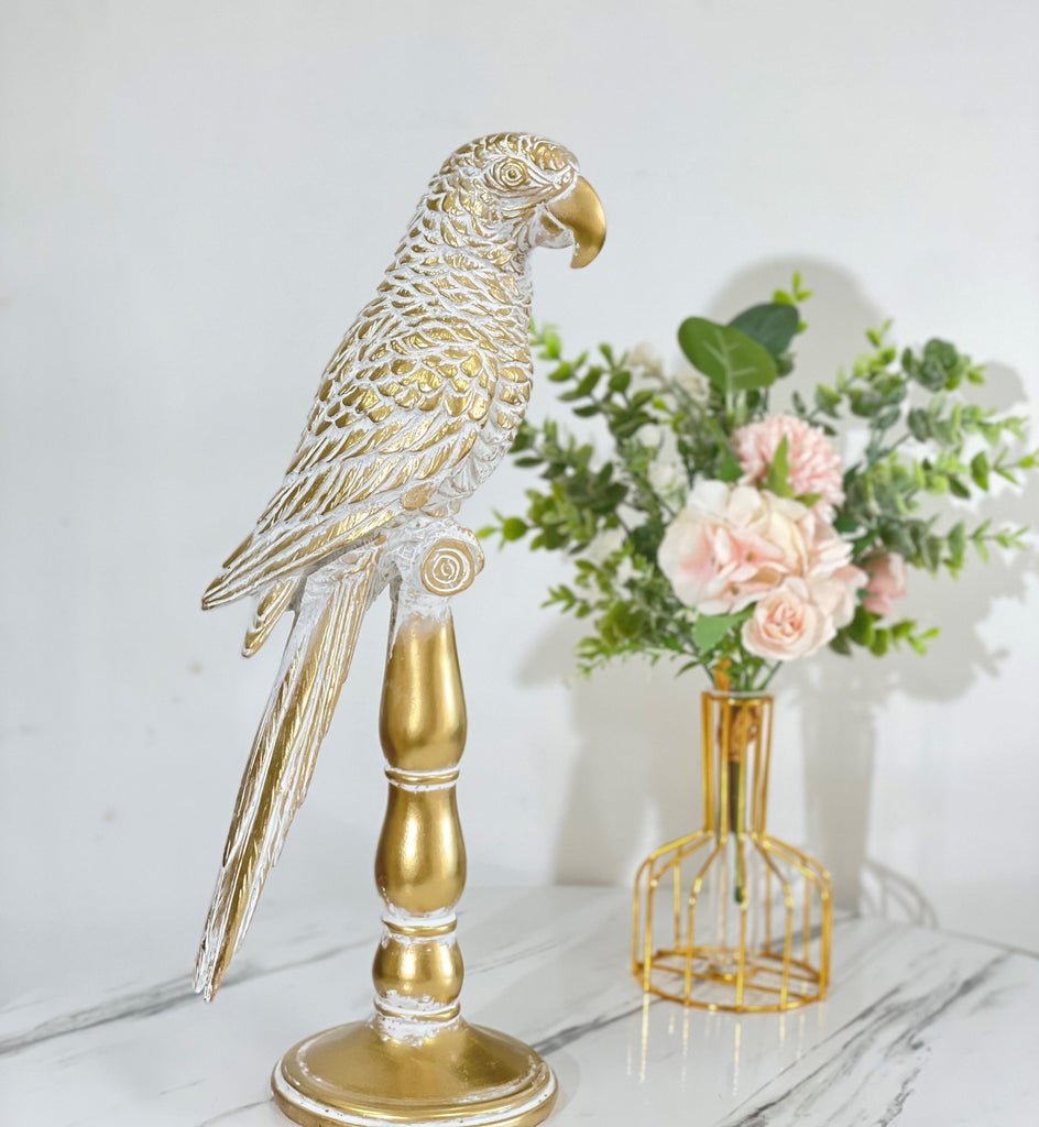Gold Parrot on Perch Medium Home Decor