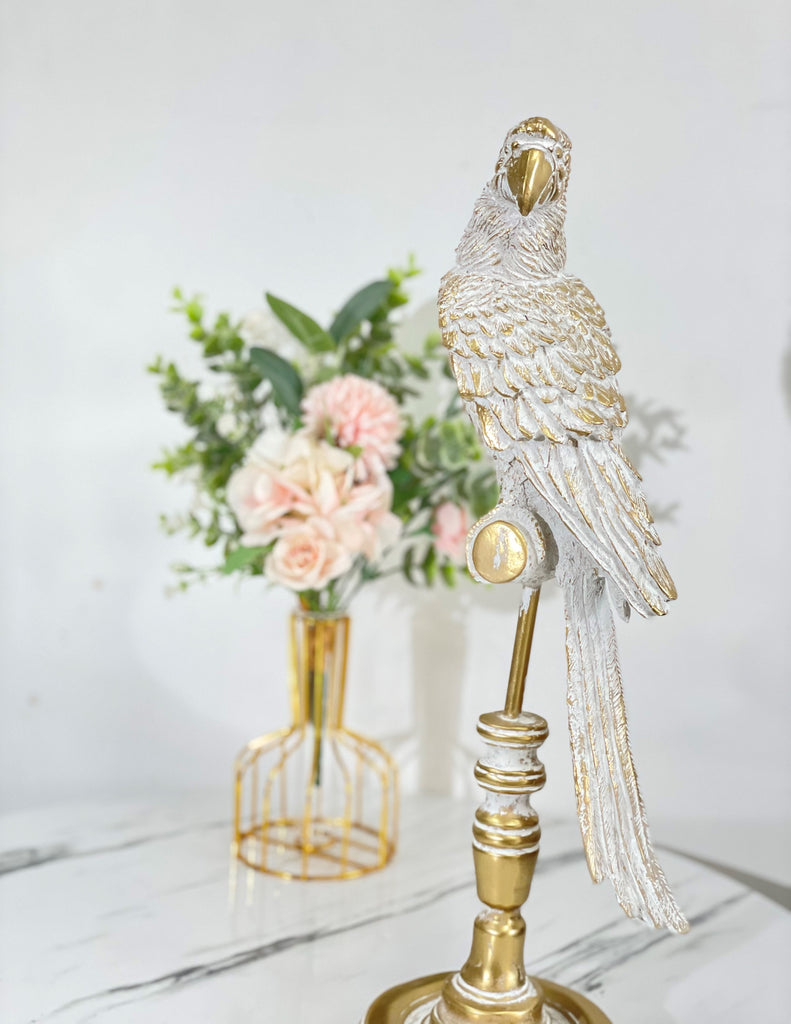 Gold Parrot on Perch Large Home Decor