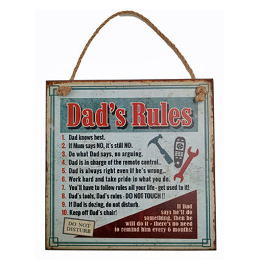 Dad's Rules Hanging Door Sign