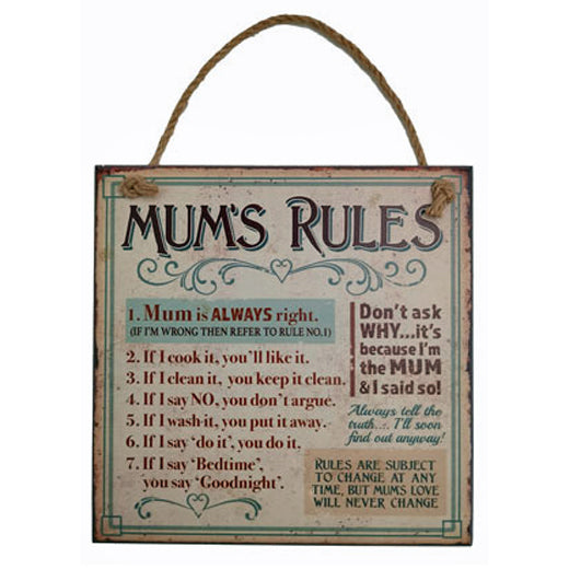 Mum's Rules Hanging Door Sign