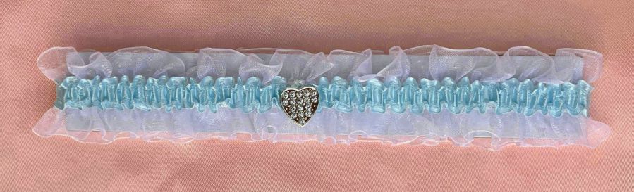 Blue Bridal Lacy Garter with Small Heart