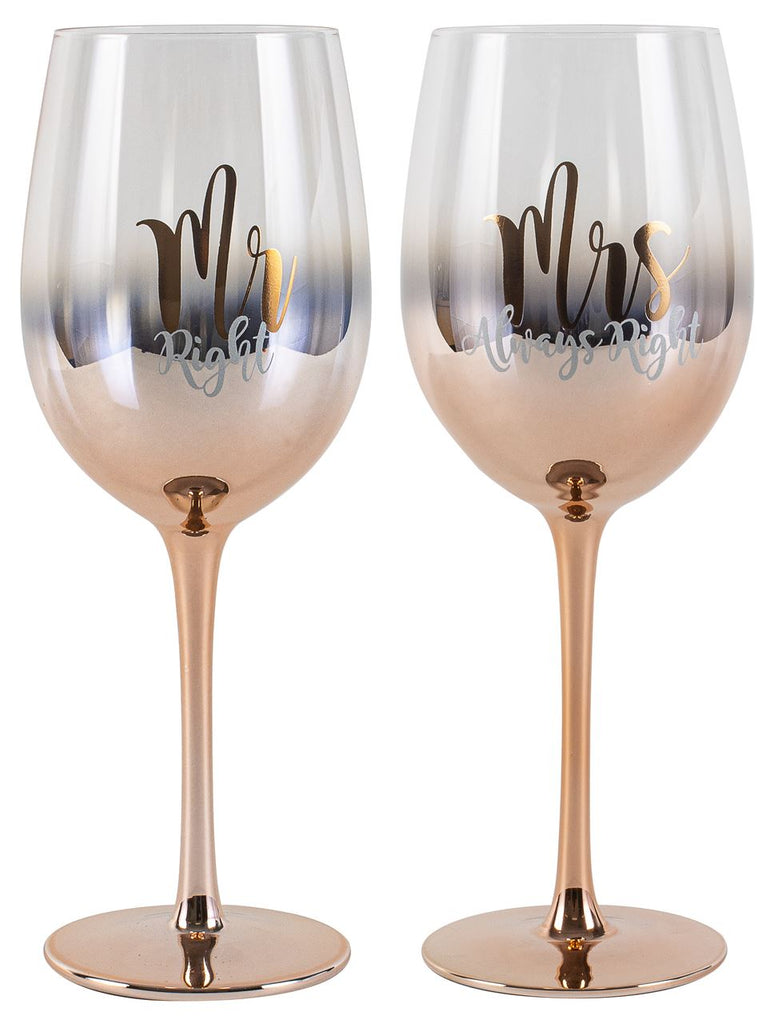 Mr & Mrs Rose Gold Ombre Wine Glasses