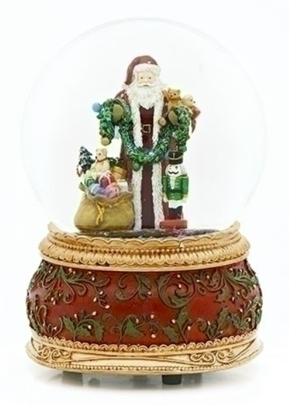 Roman Christmas Glitterdomes - 6" Santa With Toys 100mm Musical Dome