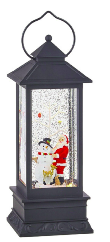 11 Inch Santa and Snowman Lighted Water Lantern With Swirling Glitter