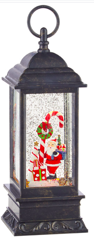11" SANTA AND CANDY CANE MUSICAL LIGHTED WATER LANTERN