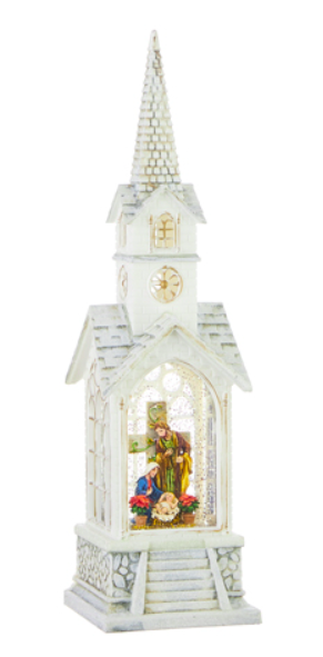 15.5" Holy Family Musical Lighted Water Church