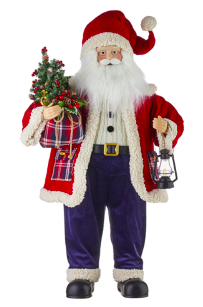 37" Santa with Tree and Lighted Lantern