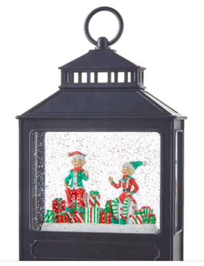 11" Elves On Packages Lighted Water Lantern